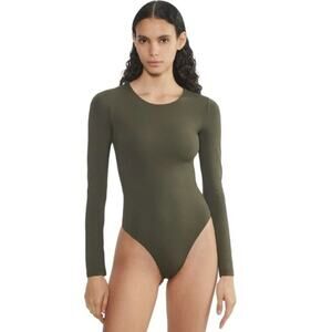 Babaton Aritzia Size Small Contour Bodysuit Olive Green Nylon Blend Long Sleeve